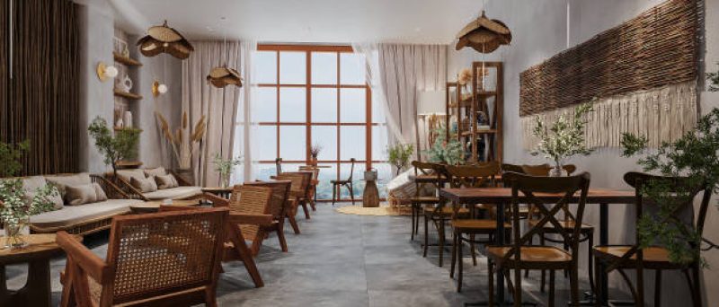 Interior of a modern and contemporary cafe with plenty of natural light entering from the window